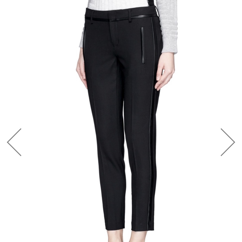 VINCE LEATHER TRIM CROPPED WOOL PANTS